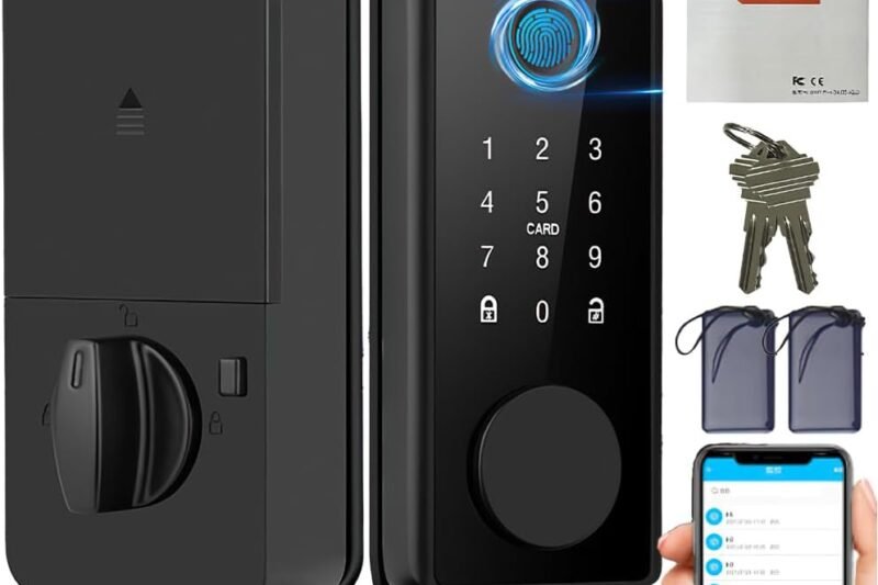 Smart Lock with Fingerprint & WiFi Alexa Compatible – Intelligent Door Lock with 100 Fingerprints, IP65 – Tuya App Remote Control, Key, IC Card – CE