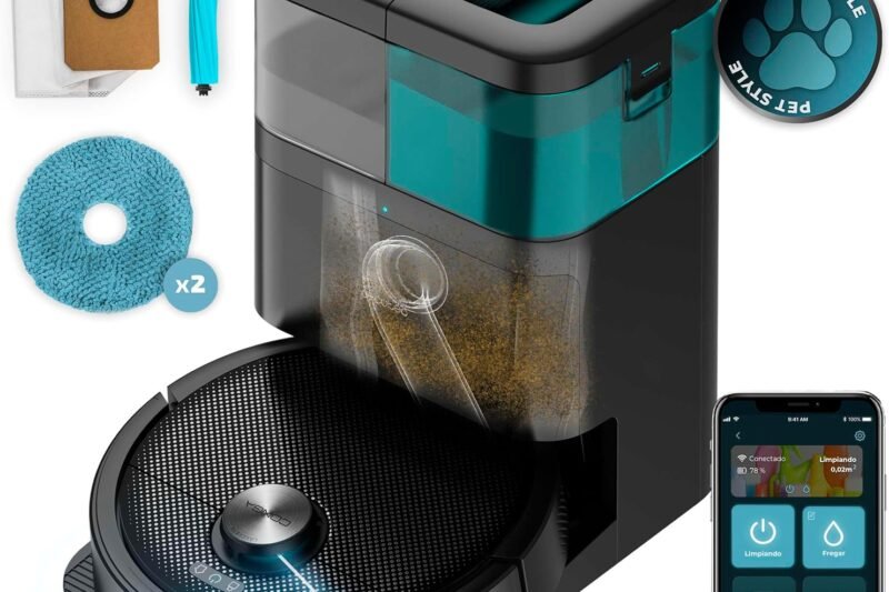 Cecotec Conga 15090 SpinArm Home & Wash Robot Vacuum Cleaner with Mop Function, 8000 Pa, App, Laser Navigation, Automatic Emptying Base with Dust and Water Tanks, Wiping and Drying Function